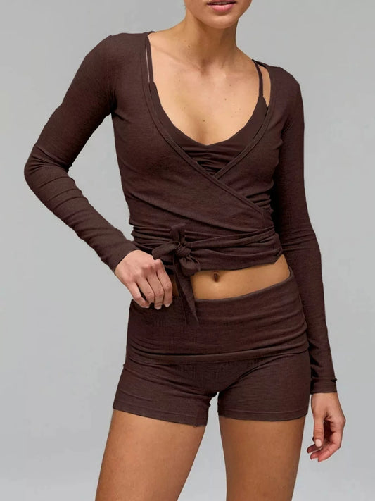 Long Sleeve Fitted T-Shirt and Shorts Set