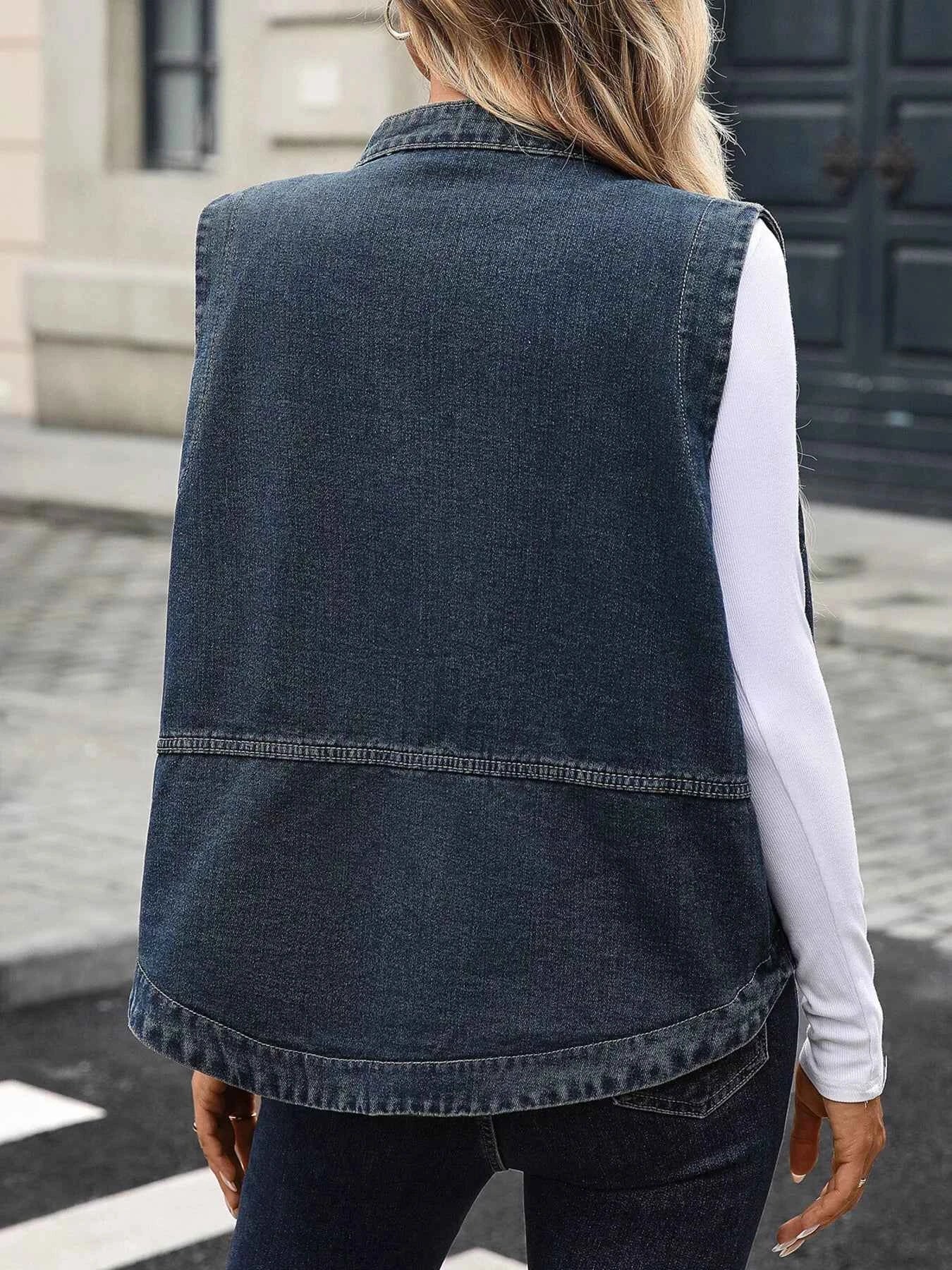 Snap Down Sleeveless Denim Jacket