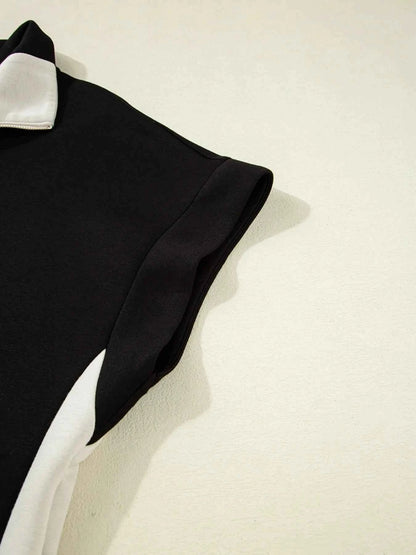 Color Block Half Zip Top and Shorts Two-Piece Set