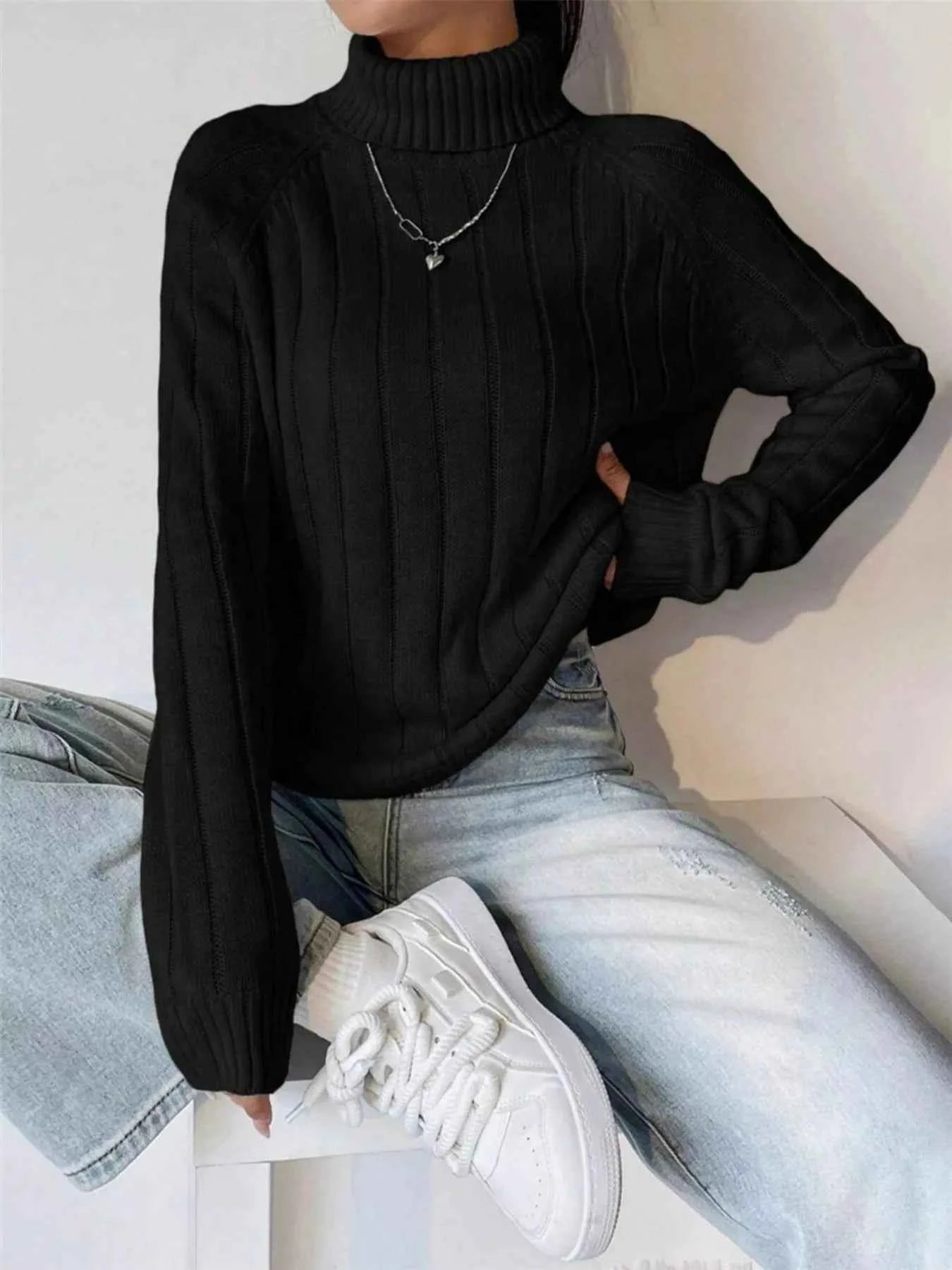 Ribbed Turtleneck Long Sleeve Sweater