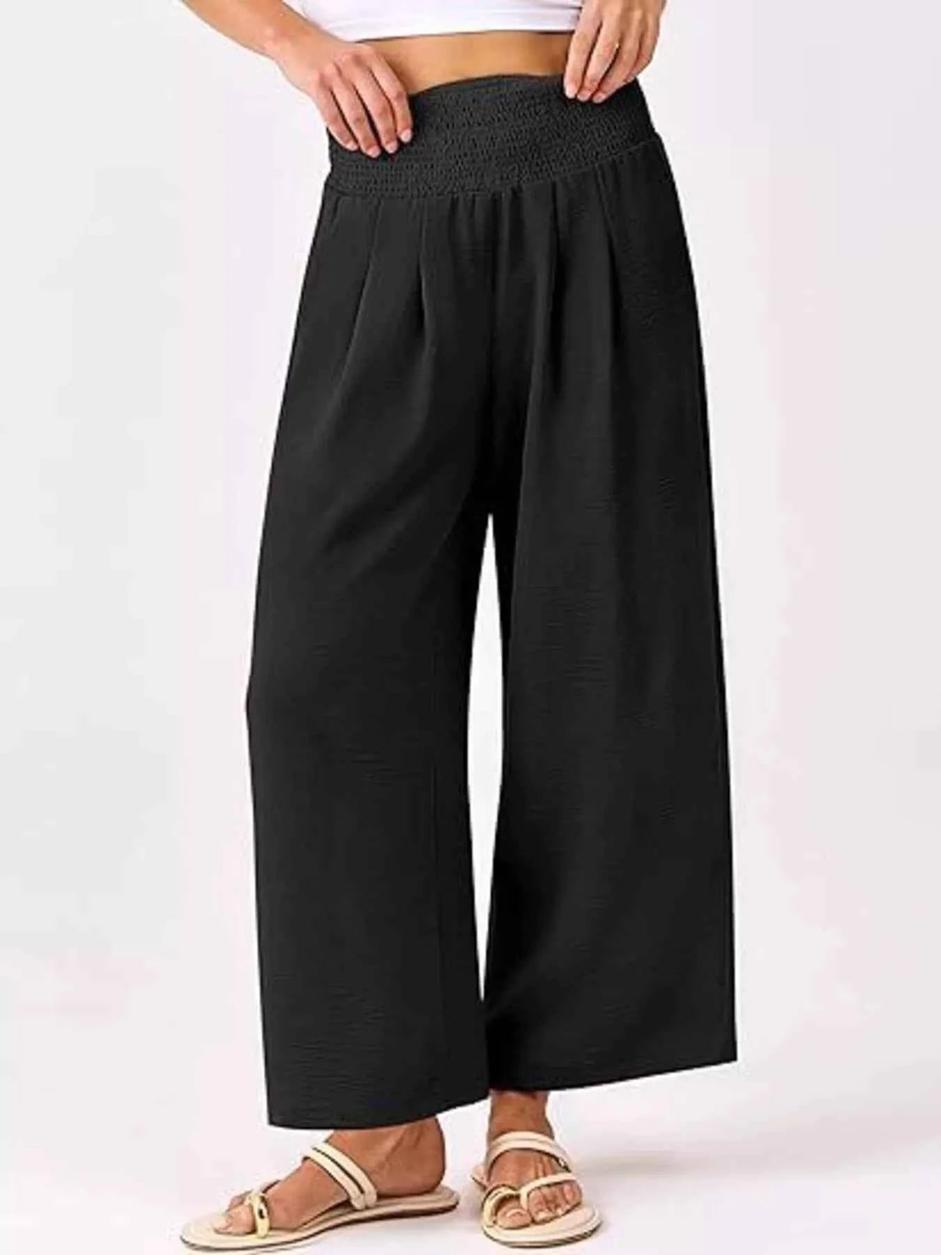 Wide Leg Smocked High Waist Pants