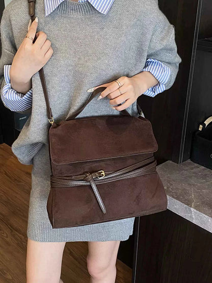 Suede Leather Belt Decor Backpack Bag