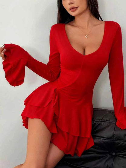 Ruffle Hem Flounce Sleeve Mini Dress