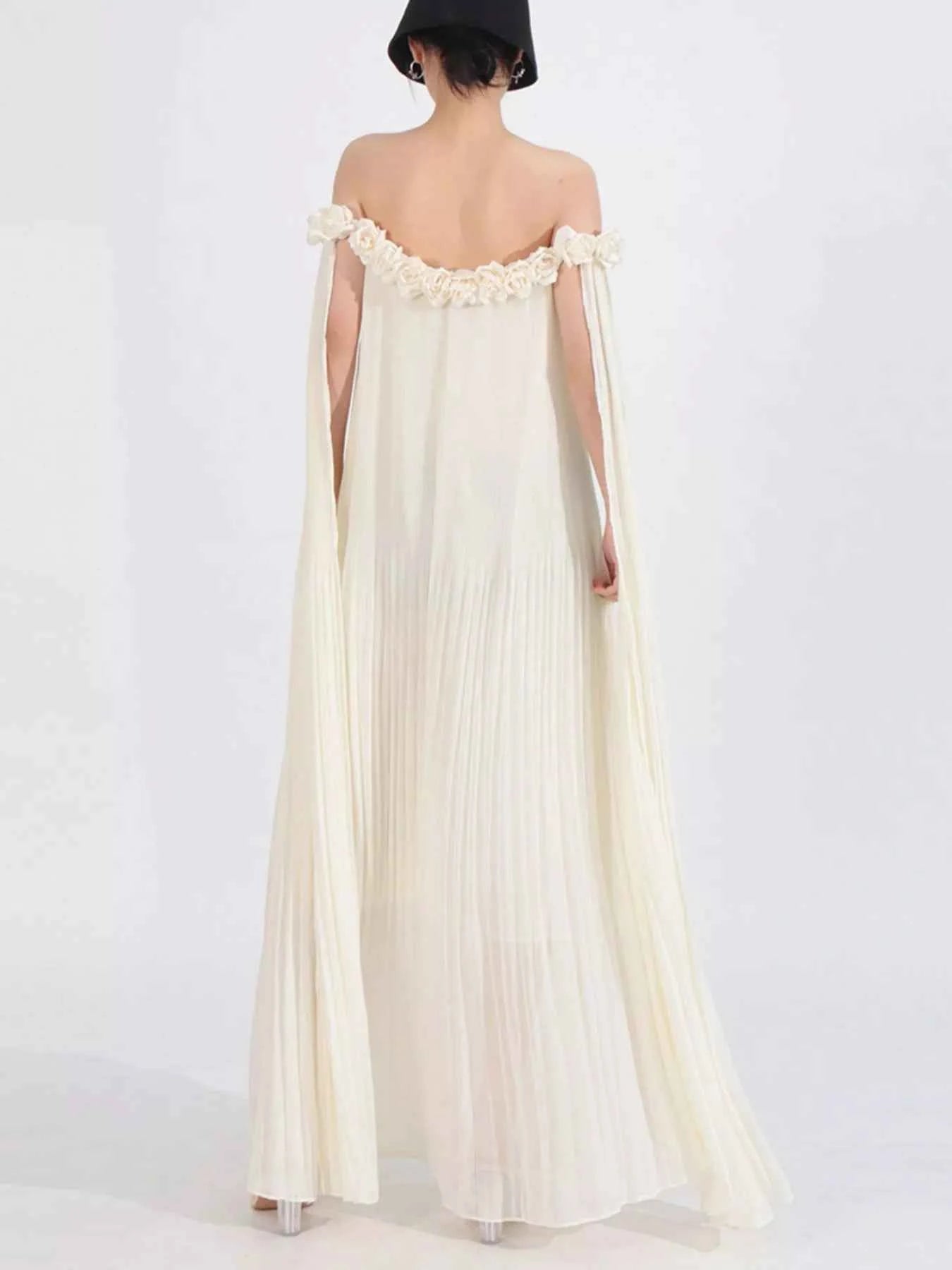 Off-Shoulder Floral Pleated Maxi Dress