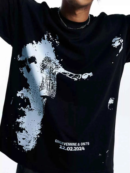 Men's Round Neck Graphic Statement T-Shirt