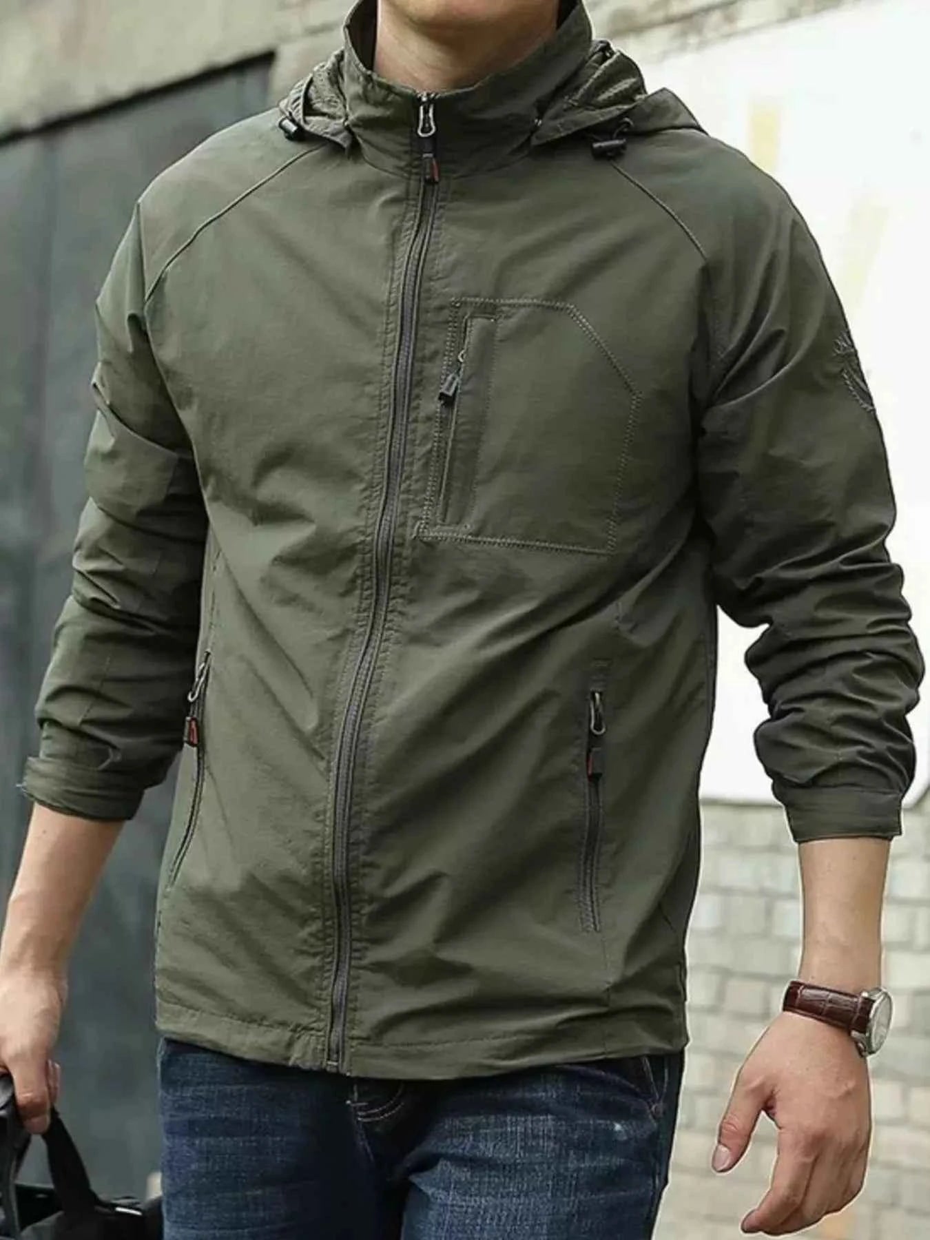Men's Zip Up Long Sleeve Hooded Jacket