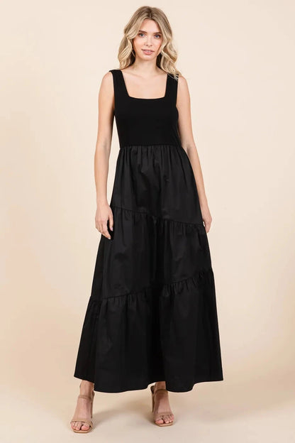 Mittoshop Mix Media Square Neck Maxi Dress