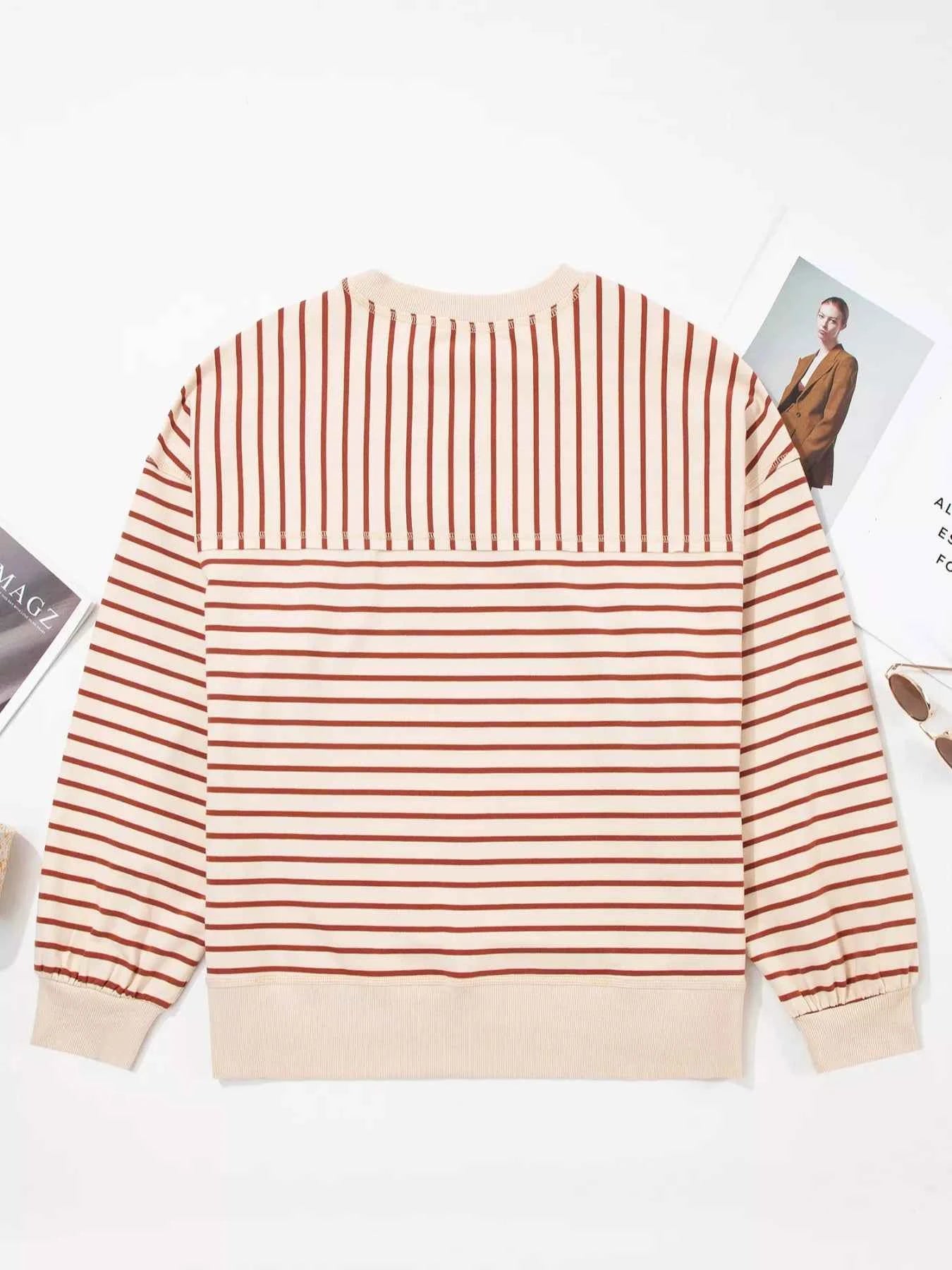 Striped Crew Neck Casual Sweatshirt