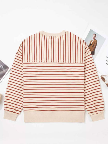 Striped Crew Neck Casual Sweatshirt