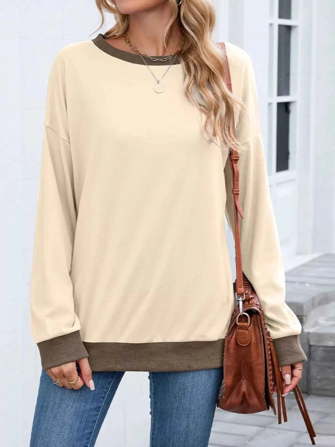 Contrast Trim Long Sleeve Sweatshirt