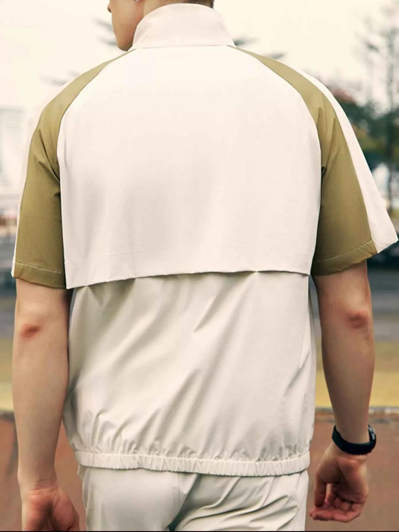 Men's Color Block Zip Up Short Sleeve Jacket