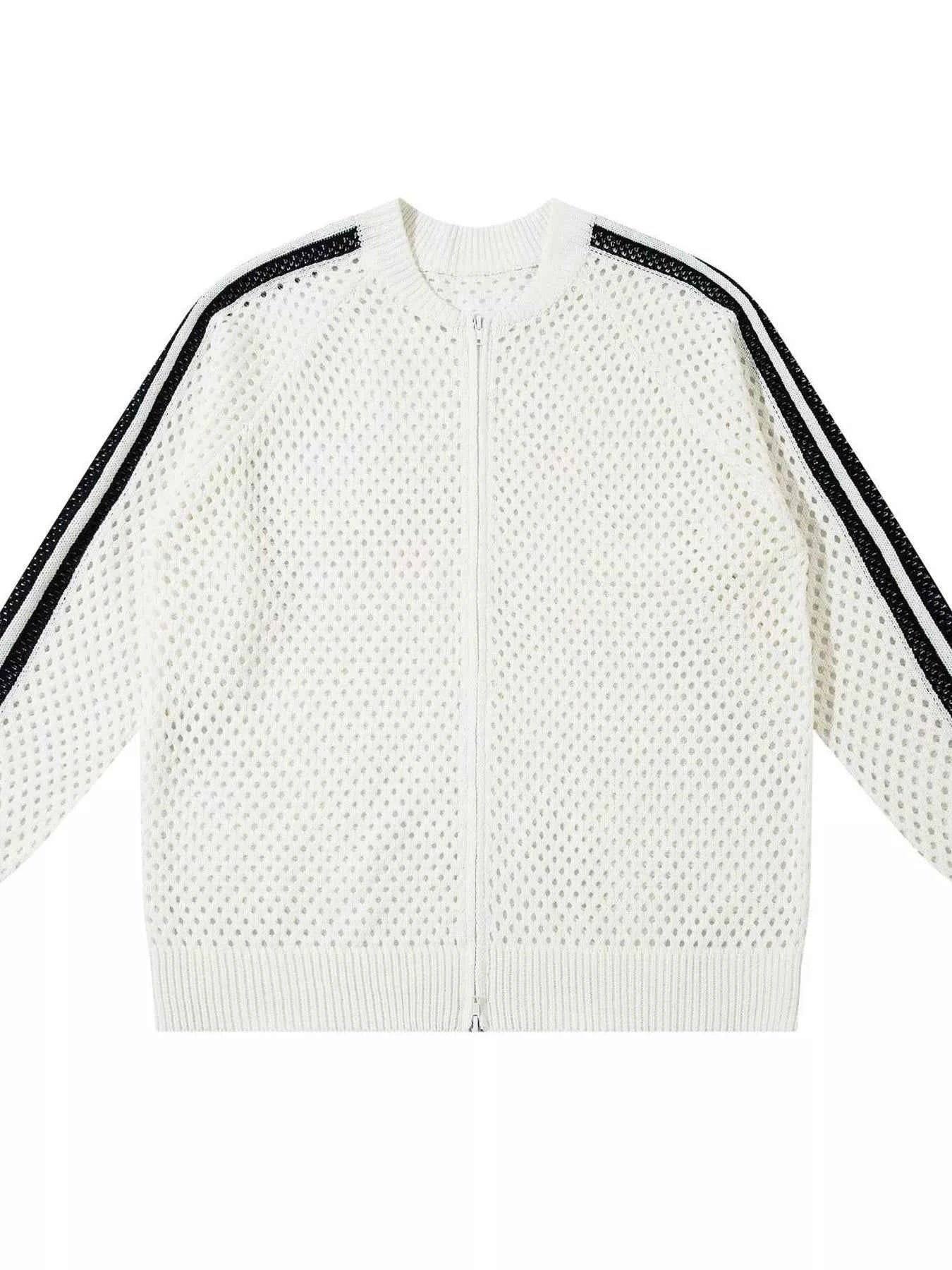 Men's Openwork Contrast Stripe Zip Up Long Sleeve Jacket