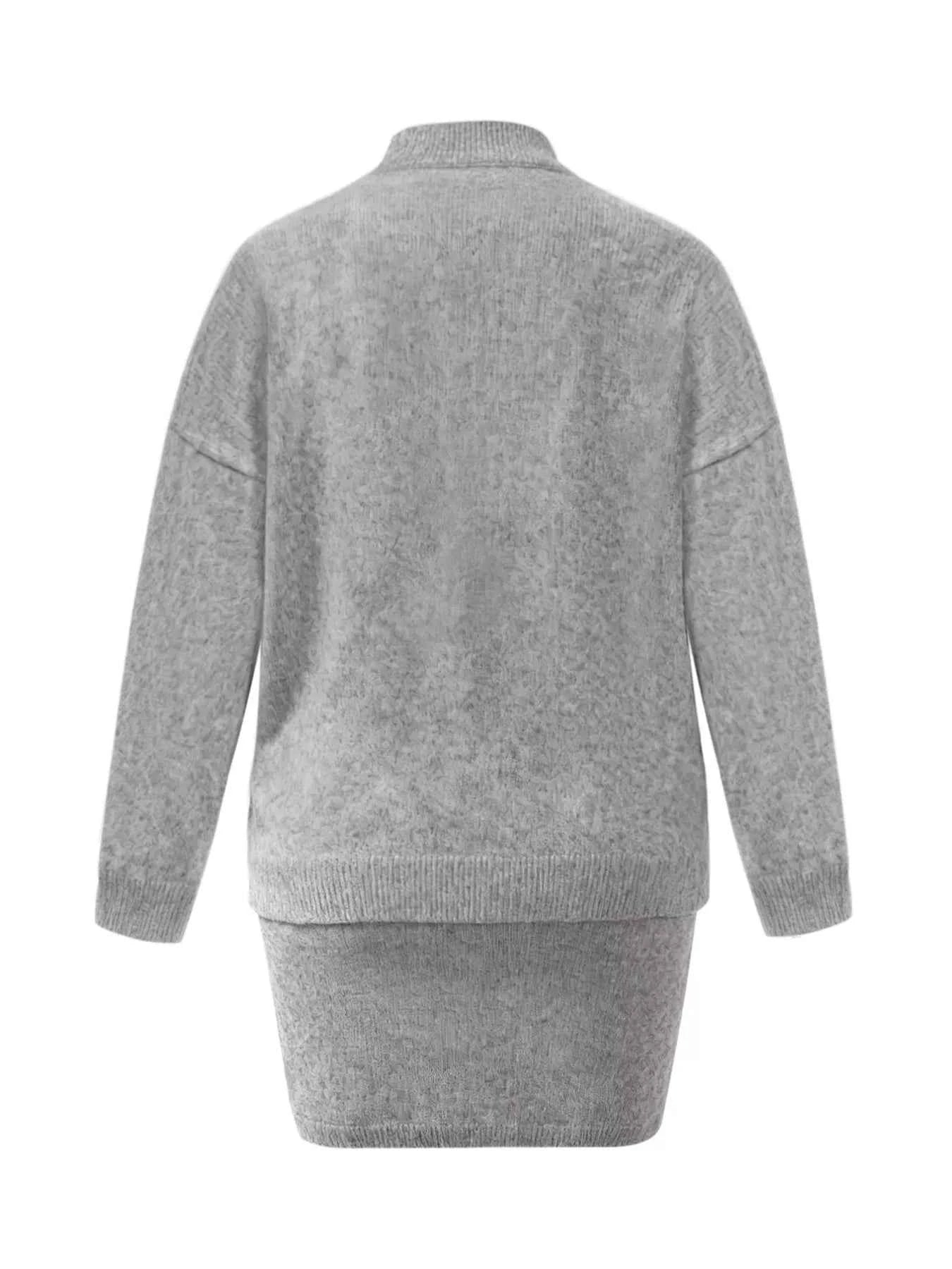 Plus Size Round Neck Long Sleeve Top and Skirt Sweater Set