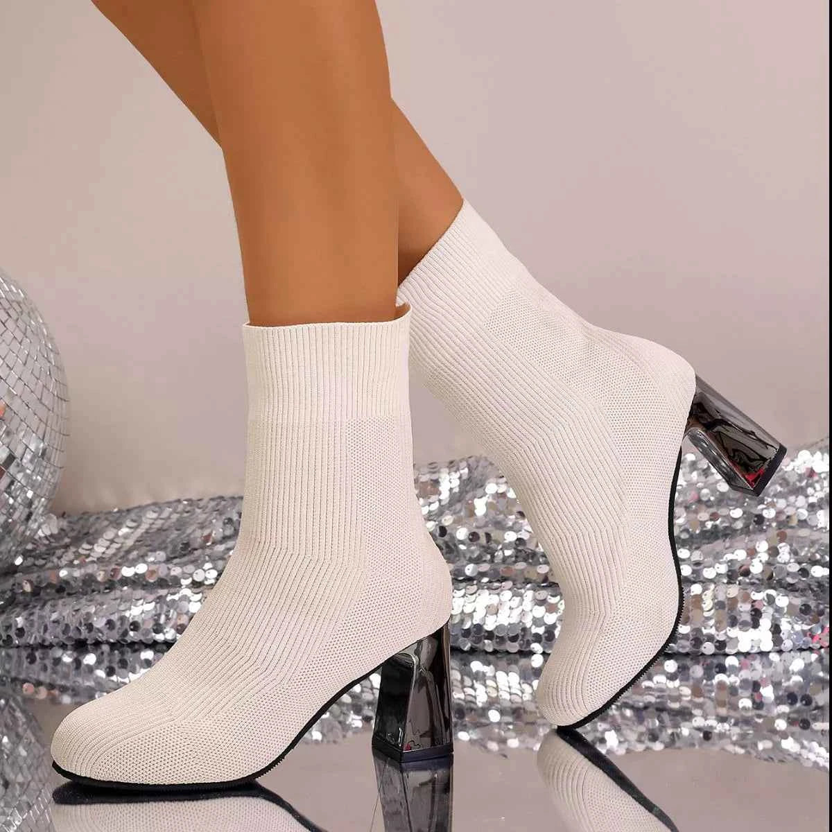 Round Toe Block Heels Boots