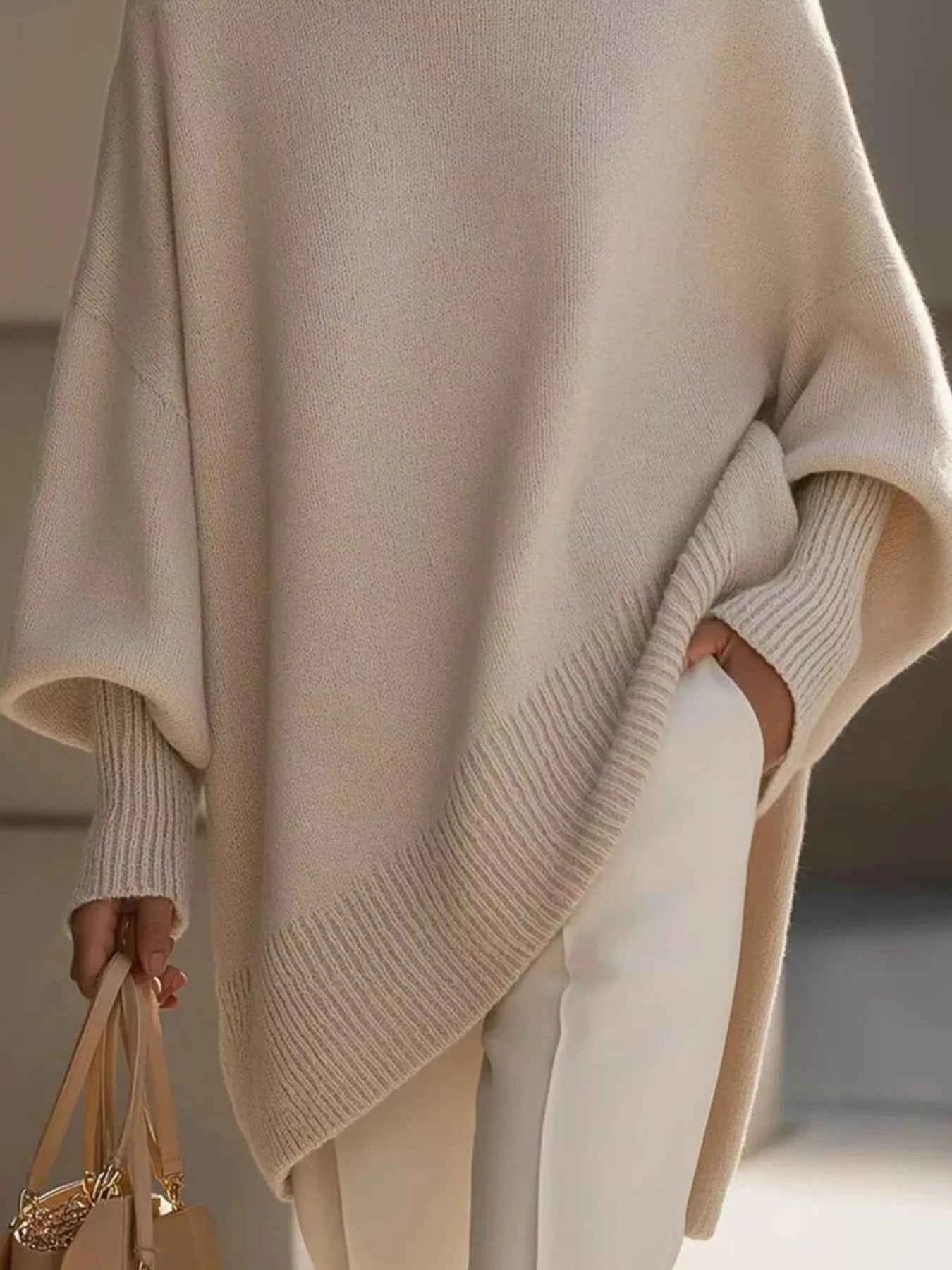 Ribbed Batwing Sleeve Oversized Sweater