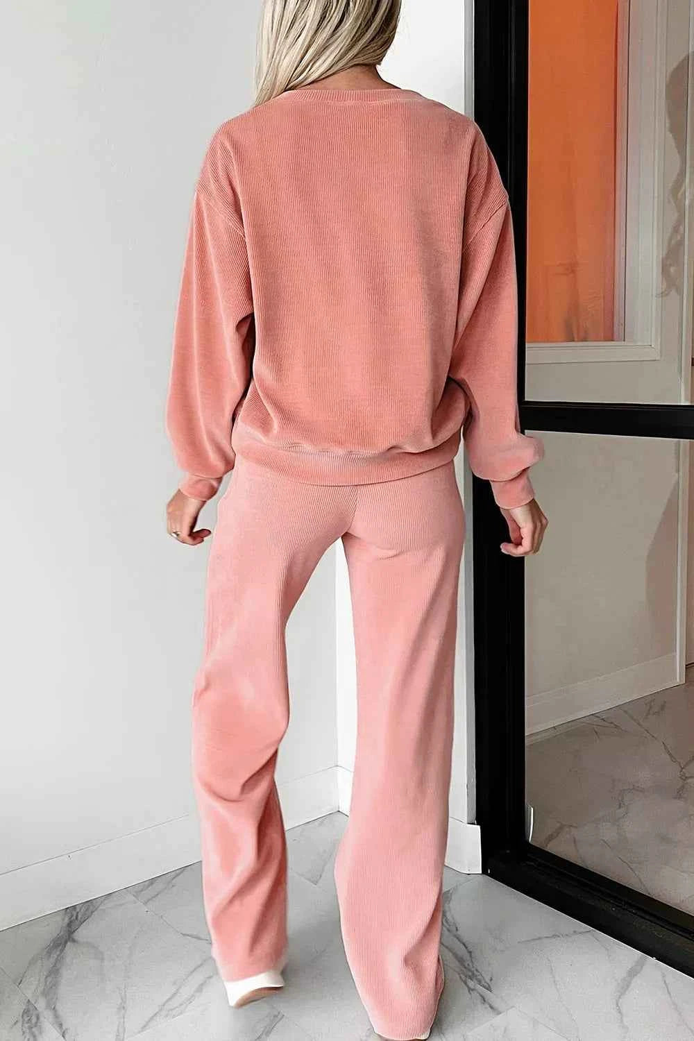 Ribbed Round Neck Top and Pants Set
