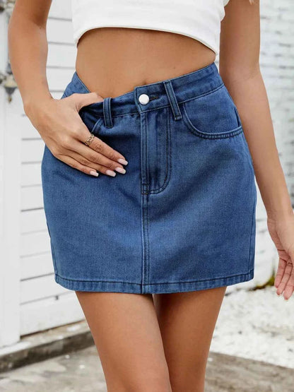 Solid Mini Denim Skirt