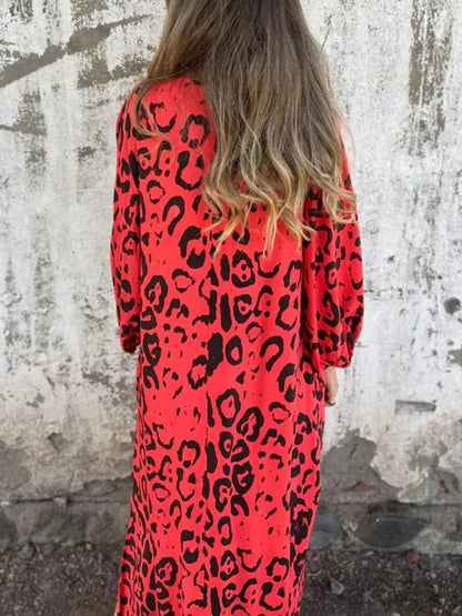 Full Size Printed V-Neck Dress with Pockets Plus Size