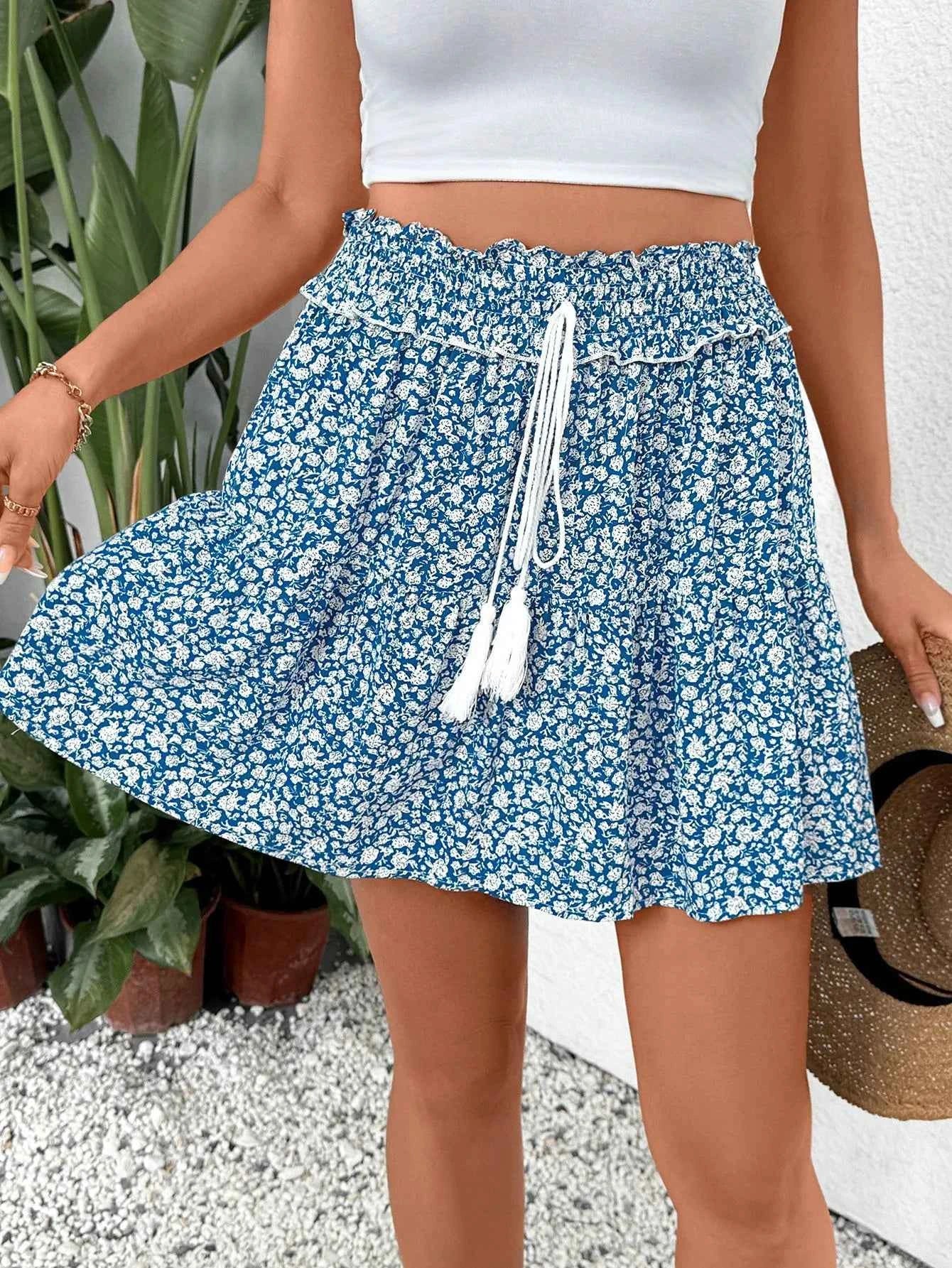 Tassel Floral Mini Skirt