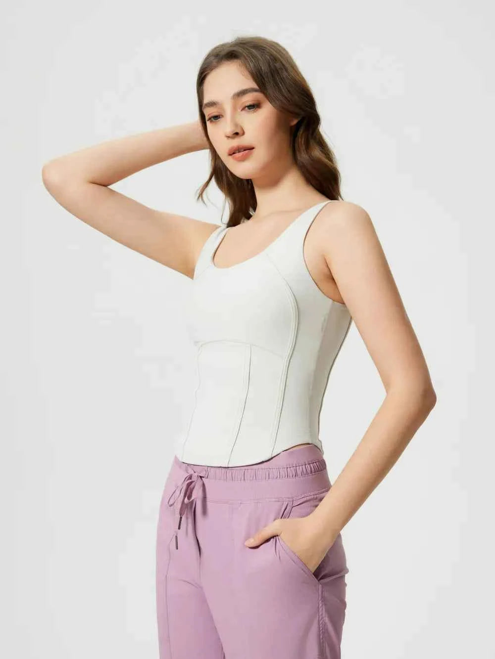 Millennia Round Neck Wide Strap Active Tank with Detachable Chest Pads