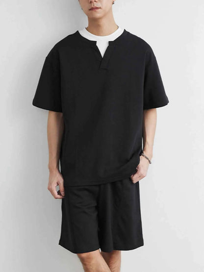 Men's Plus Size Half Sleeve Top and Shorts Set