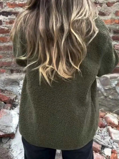 Full Size Button Up Long Sleeve Fleece Jacket Plus Size