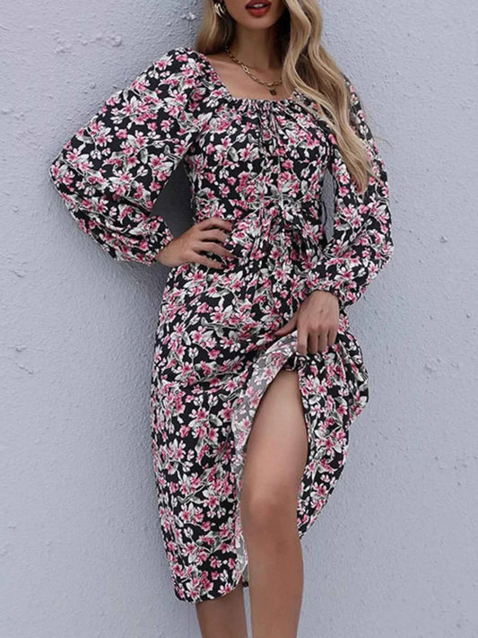 Floral Print Long Sleeve Midi Dress