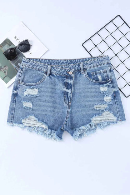 High Rise Crossover Waist Denim Shorts