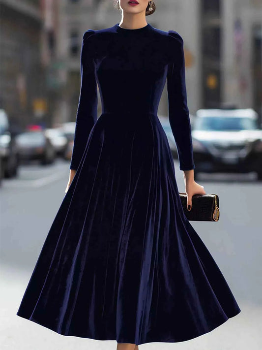Velvet Long Sleeve A-Line Dress