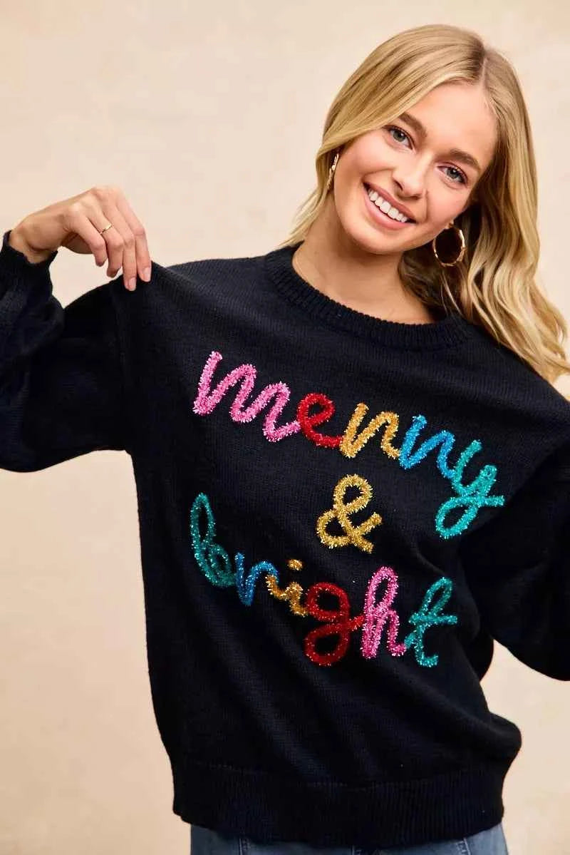 BiBi Tinsel Lettering Christmas Sweater
