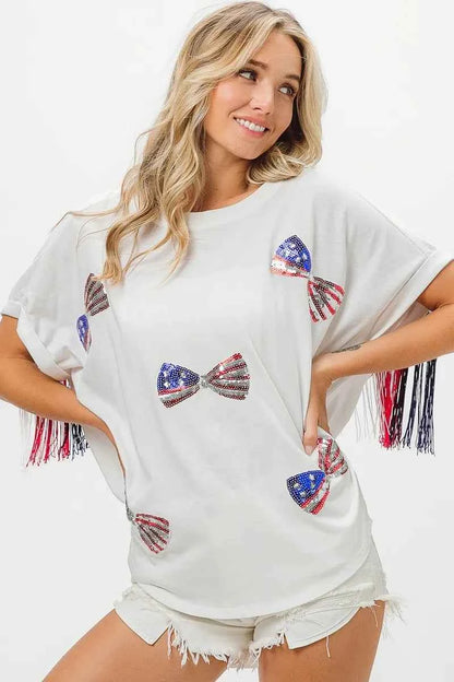 BiBi American Flag Sequin Ribbon T-Shirt