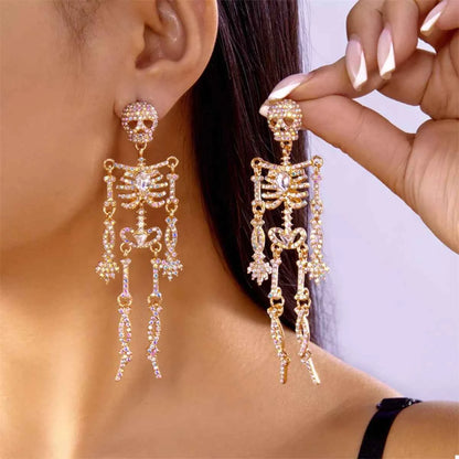 Halloween Skeleton Skull Zircon Drop Earrings