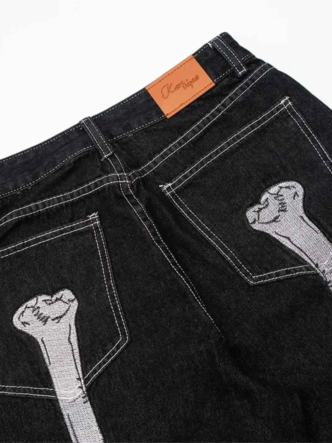 Men's Skeleton Embroidered Straight Leg Jeans