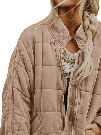 Full Size Zip Up Quilted Bomber Jacket Plus Size