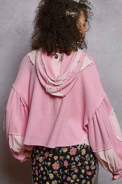 POL Raw Hem Cropped Hooded Jacket