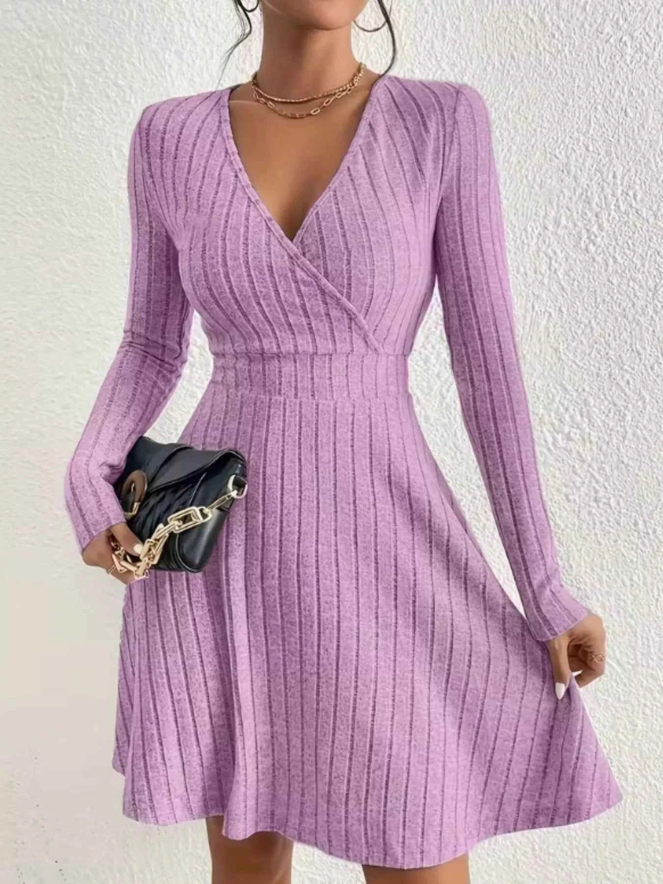 Ribbed Knit Wrap Mini Dress
