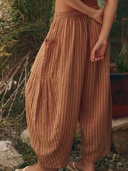 Full Size Striped Wide Leg Casual Pants Plus Size