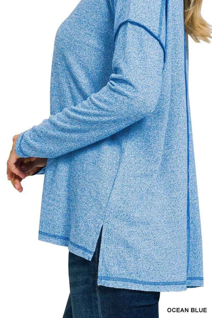 Zenana Full Size Melange Hacci Exposed Seam Hi-low Tee Plus Size