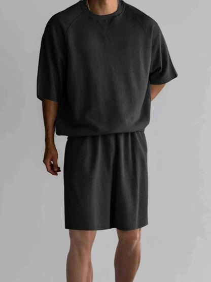 Men's Full Size Round Neck Top and Shorts Set Plus Size