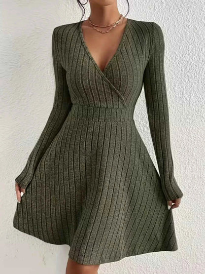 Ribbed Knit Wrap Mini Dress