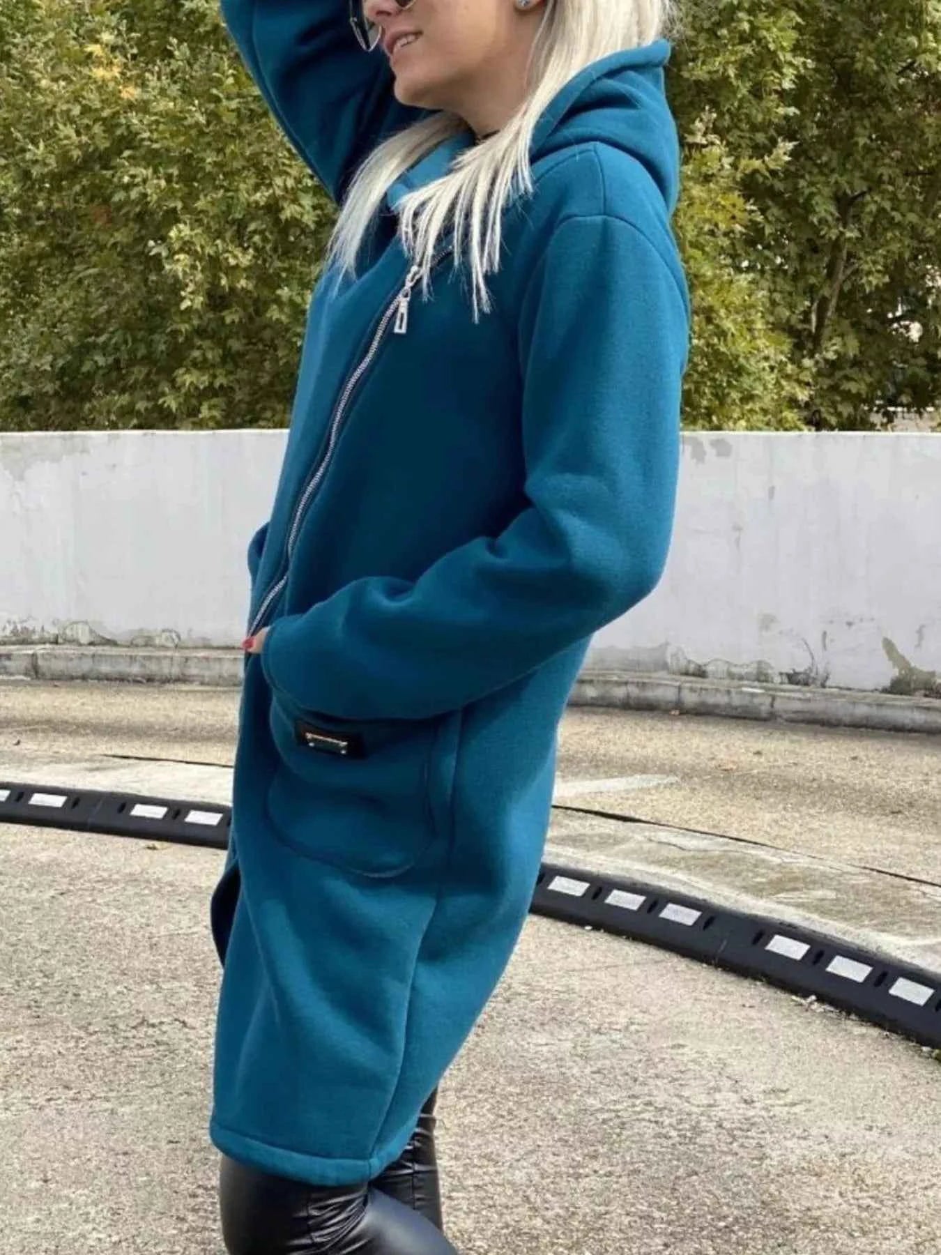 Full Size Asymmetrical Zip-Up Hooded Fleece Outerwear Plus Size