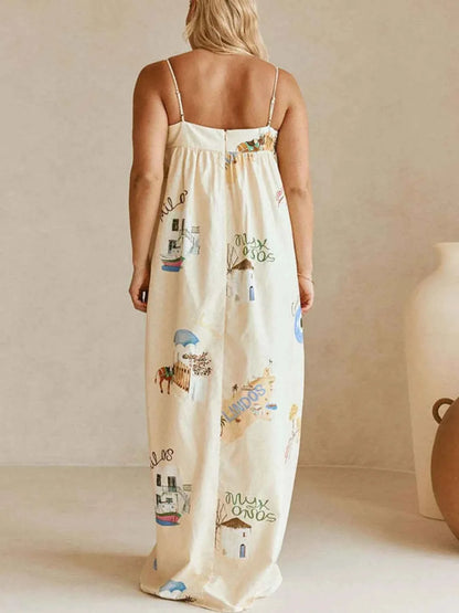 Bohemian Print Cami Maxi Dress with Pockets