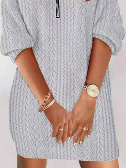 Zip Detail Textured Knit Mini Sweater