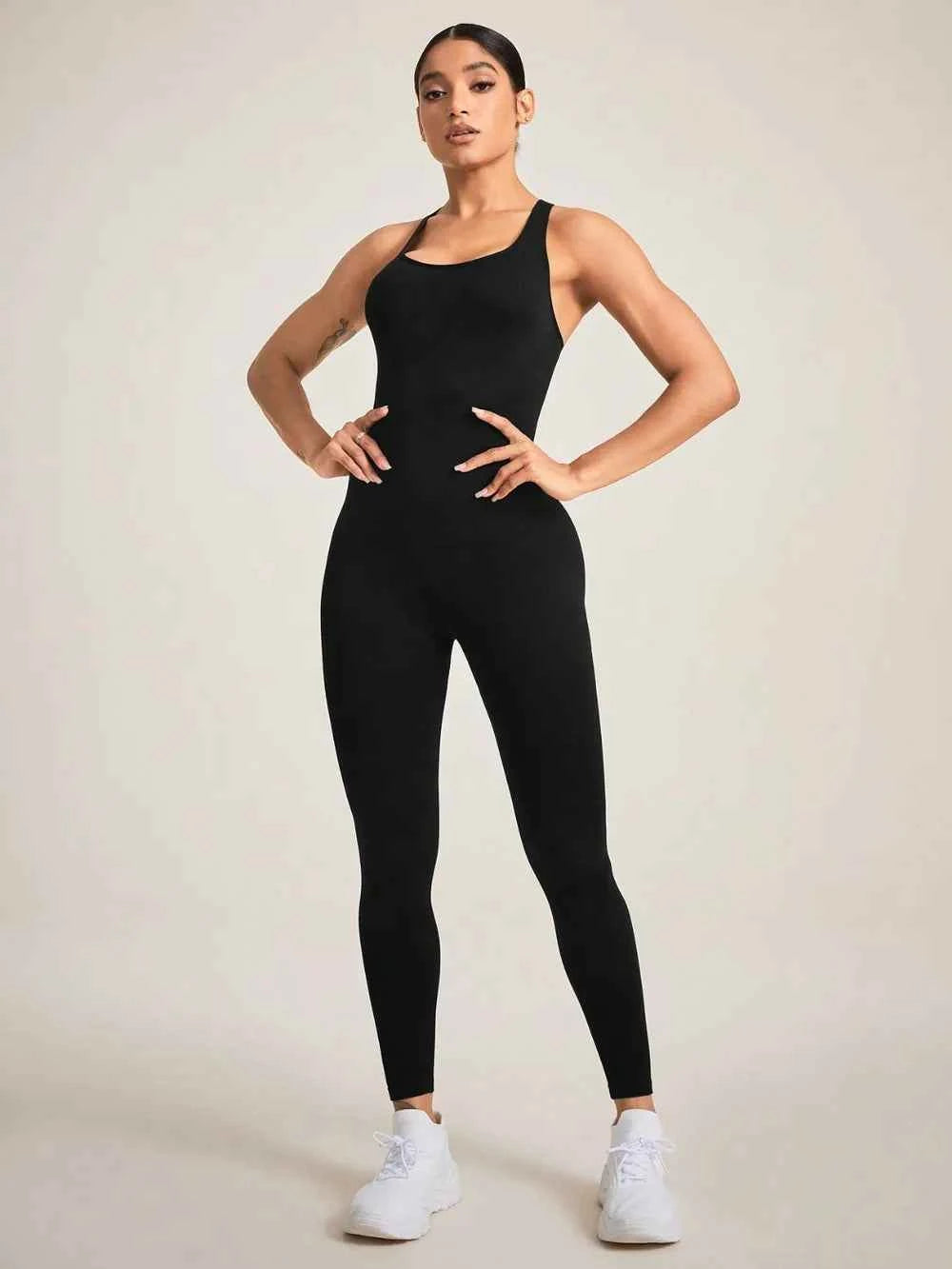 Crisscross Back Sleeveless Active Jumpsuit