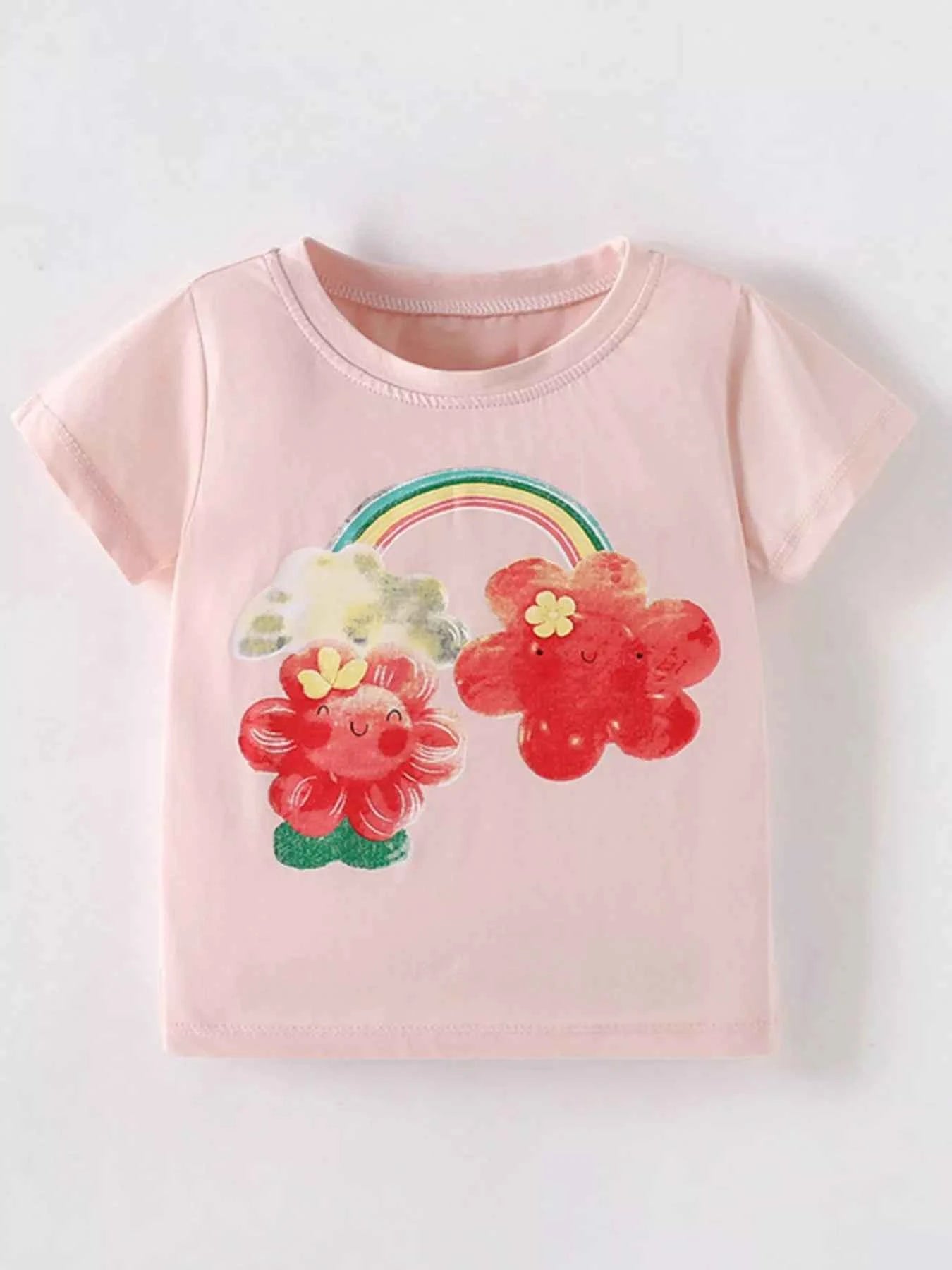 Children's Cute Cartoon Flower Print Short Sleeve T-Shirt