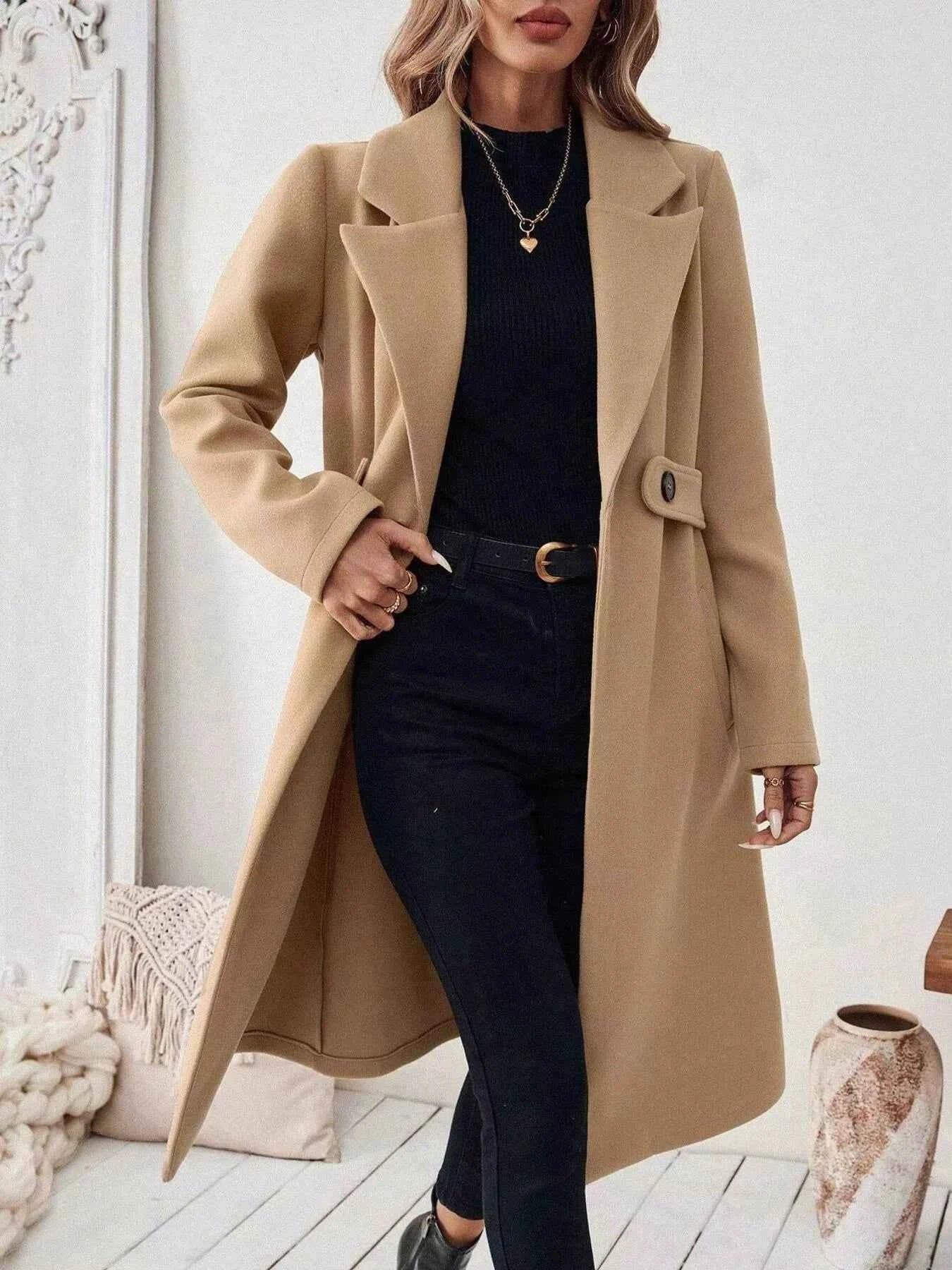 One Button Wool Blend Overcoat