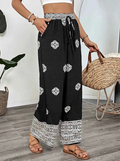 Boho Print Wide Leg Pants