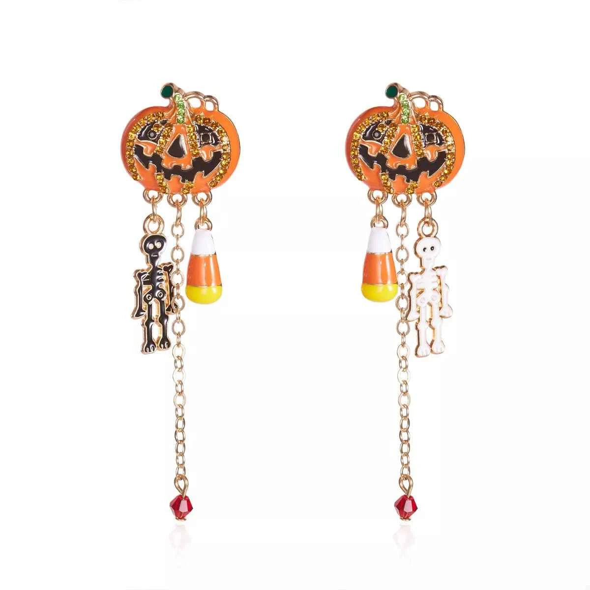 Halloween Pumpkin Drop Chain Earrings