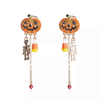 Halloween Pumpkin Drop Chain Earrings