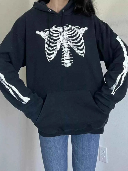 Drawstring Skeleton Long Sleeve Hoodie